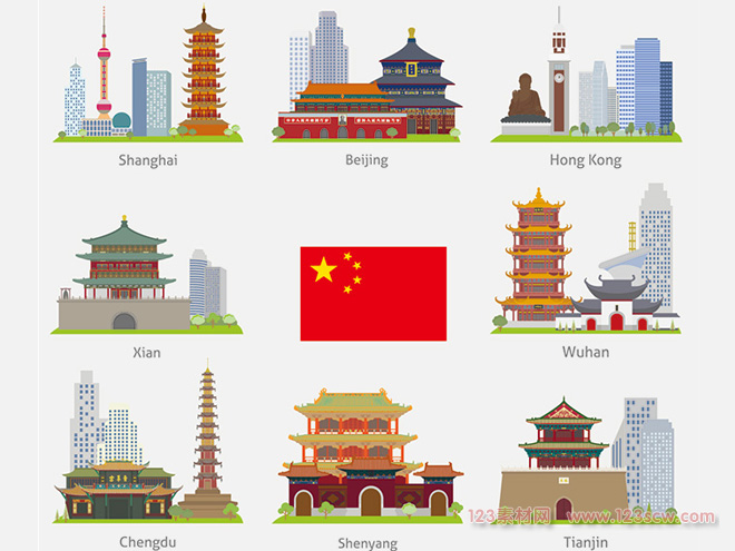 精美的中国各大城市插画矢量素材